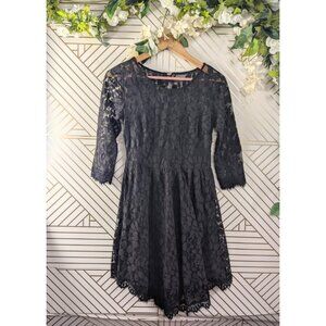 FREE PEOPLE Women's Solid Black Floral Leaf Lace Asym Asymmetrical Hem Dress 4?